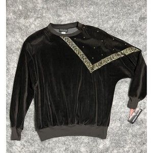 VINTAGE Maurice Michaels Sweater Women's L Brown 80’s Velour Studded Gold